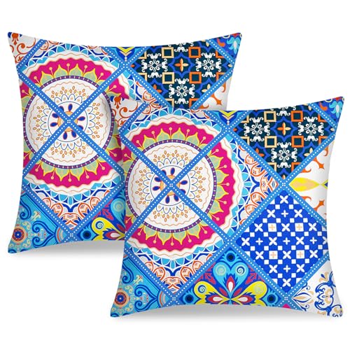 TOCOMOA Kissenbezug 80x80 2er Set - Bunt Kissenbezüge Paisley Muster, Kopfkissenbezug 80x80 cm mit Reißverschluss, Weich und Hypoallergen Kissenhülle Blau von TOCOMOA