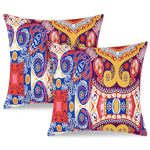 TOCOMOA Kissenbezug 80x80 2er Set - Bunt Kissenbezüge Paisley Muster, Kopfkissenbezug 80x80 cm mit Reißverschluss, Weich und Hypoallergen Kissenhülle Sunset Rot von TOCOMOA