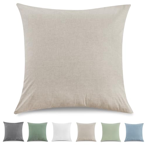 TOCOMOA Kissenbezug 80x80 cm 2er Set - 100% Gewaschene Baumwolle Kissenbezüge Oeko-TEX Zertifiziert, Leinenoptik und Atmungsaktiv Kissenhülle, Dunkel Beige Kopfkissenbezug mit Reißverschluss von TOCOMOA