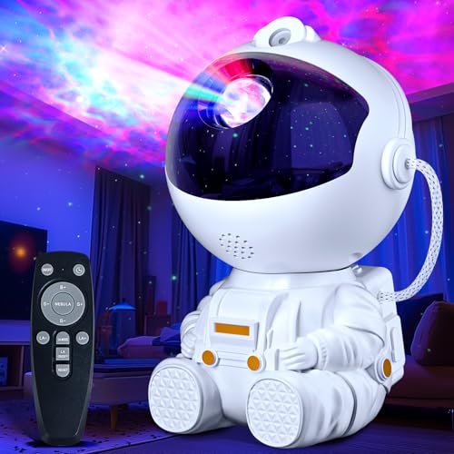 TOCVEOE Sternenhimmel Projektor LED Astronaut Projektor mit Fernbedienung Timer 17 Nebel- und Sternmodelle Verstellbare Helligkeit und Geschwindigkeit 360° Drehbarkeit für Kinder und Erwachsene von TOCVEOE