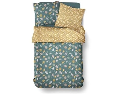 TODAY Sunshine Bettwäsche für Doppelbett, aus Baumwolle, Bedruckt mit Champeter-Motiv, Grün und Gelb, 220 x 240 cm von Today