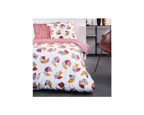 TODAY Sunshine Wendebettwäsche für Doppelbett, aus Baumwolle, mit Grafikmuster, Weiß/Rosa, 240 x 260 cm von TODAY