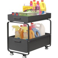 2 Ebenen Unter Waschbecken Regal, Herausziehbarer Spülschrankregal, Aufbewahrung von Schubladen, für Badezimmer Küchen, Kohlenstoffstahl (Schwarz) von TODECO