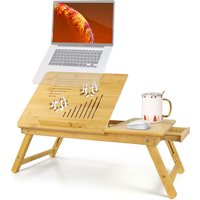 Bett-Tisch, Tragbarer Notebook-Tisch, Verstellbarer Tisch mit großer Belüftung, Material: Bambus, Größe der Tischplatte: 55,1 x 35,1 cm - Bambus von TODECO