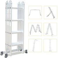 6 in 1 Leiter Multifunktionsleiter, 4,78 m Mehrzweckleiter Arbeitsbühne 16 Stufig aus Alu, bis 150 kg, en 131, Höhe: 1,28-4,78 m von TODECO