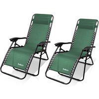 Todeco - Liegestuhl klappbar 2er Pack, Sonnenstuhl mit abziehbare Kissen, Max Belastbarkeit 100kg, Strandliegestuhl leicht, Grün von TODECO