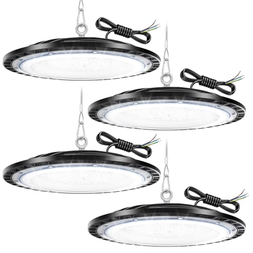 4Pack 100W LED Hallenbeleuchtung UFO Industrielampe Werkstattlampe IP65 Wasserdicht Werkstattleuchte Hallen Strahler Innen-und Außenbereich 6500K LED High Bay für Garagenlampe Warenhaus Fabriken von TODEHI