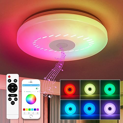 56W RGB LED Deckenleuchte mit Bluetooth Lautsprecher Deckenlampe mit Fernbedienung Dimmbar Farbwechsel Lampe für Familien Party Weihnachten kühle/warme Leuchte für Kinderzimmer Wohn-und Schlafzimmer von TODEHI