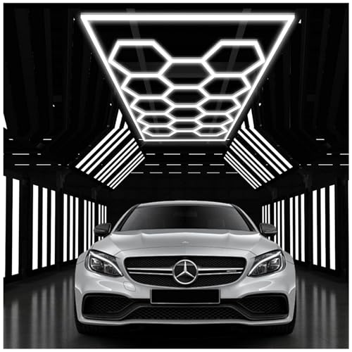 LED Hexagon Beleuchtung-81pcs Röhrenleuchten, 672W 6500K Superhell verknüpfbare LED-Deckenleuchten für Garage, Werkstatt, Fitnessstudio, Keller, Auto-Schönheitssalon, Autopflegegeschäft (14Hex) von TODEHI