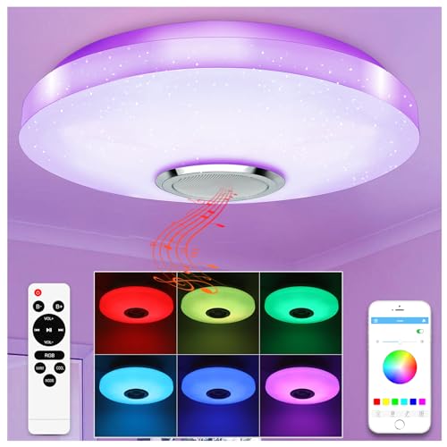 RGB LED Deckenleuchte 36W Deckenlampe Dimmbar mit Bluetooth Lautsprecher Partylicht Farbwechsel Lampe mit Fernbedienung und APP Steuerung für Weihnachten Wohn-/Schlafzimmer Kinderzimmer Badezimmer von TODEHI