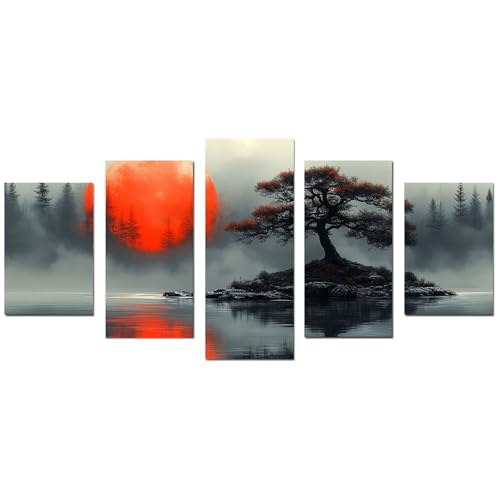 TODOAA 5-teiliges Set Baum Des Lebens Wanddeko Wohnzimmer Moderne minimalistische Baumkunst Bild Poster & Kunstdrucke -Abstrakte Leinwand Gemälde Moderne Wand Bilder(schwarz)-100x200cm Ungerahmt von TODOAA