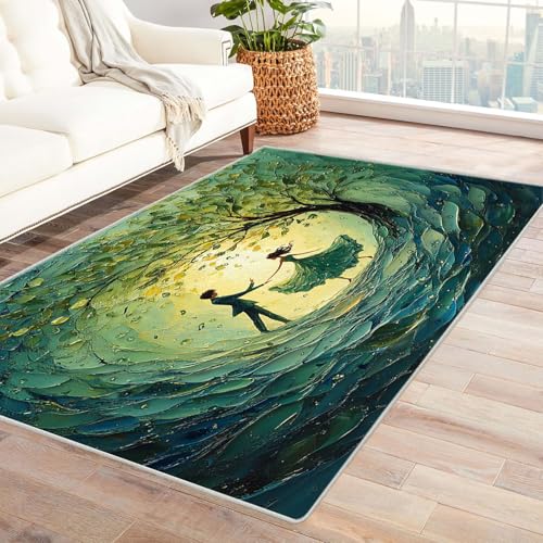 TODOAA Abstraktes Teppich Wohnzimmer Blauer Goldener Baumteppich rutschfest Kurzflor Schlafzimmer Teppiche, Waschbar Minimalistisch für Kinderzimmer Büro Bereich(Grün 33)-210x270cm von TODOAA