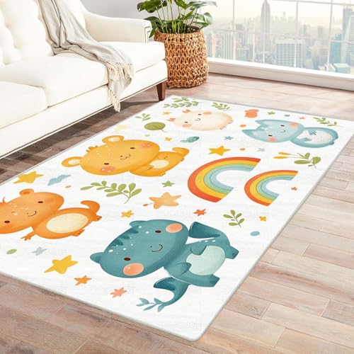 TODOAA Abstraktes Teppich Wohnzimmer Cartoon Tiere Junge Mädchen rutschfest Kurzflor Schlafzimmer Teppiche, Waschbar Minimalistisch für Kinderzimmer Büro Bereich(Gelb)-150x240cm von TODOAA