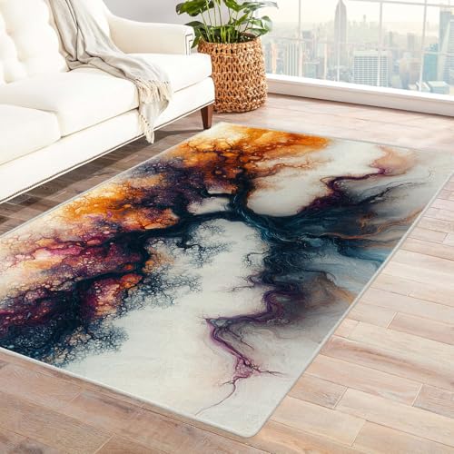 TODOAA Abstraktes Teppich Wohnzimmer Herbst, See, Bäume, Landschaft, rutschfest Kurzflor Schlafzimmer Teppiche, Waschbar Minimalistisch für Kinderzimmer Büro Bereich(Lila 25)-150x180cm von TODOAA