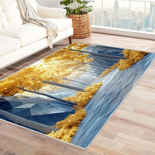 TODOAA Abstraktes Teppich Wohnzimmer Wald Baum Szenerie rutschfest Kurzflor Schlafzimmer Teppiche, Waschbar Minimalistisch für Kinderzimmer Büro Bereich(Gelb)-150x210cm von TODOAA