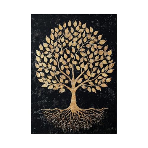 TODOAA Baum Des Lebens Wanddeko Leinwandbilder Moderner goldener Blattbaum Abstraktes Wandbilder Heimbüro - Wohnzimmer Dekorationen Poster & Kunstdrucke(Golden)-30x40cm Ungerahmt von TODOAA