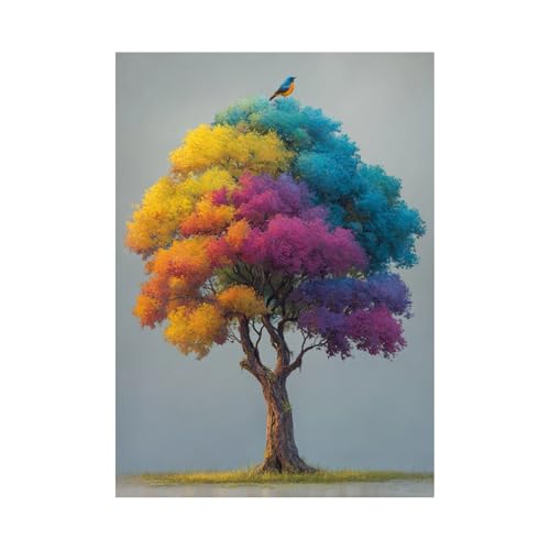 TODOAA Baum Des Lebens Wanddeko Wohnzimmer Bunte Baum Tier Malerei Bild Poster & Kunstdrucke -Abstrakte Leinwand Gemälde Bilder Moderne Wand Poster (Gelb)-80x120cm Ungerahmt von TODOAA