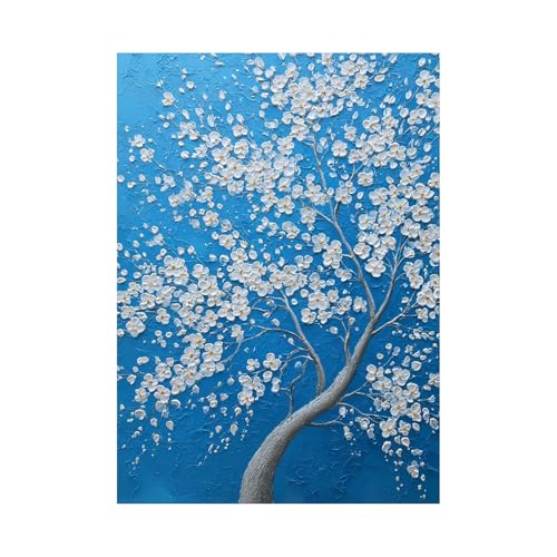 TODOAA Baum Des Lebens Wanddeko Wohnzimmer Schöner blühender Baum Bild Poster & Kunstdrucke -Abstrakte Leinwand Gemälde Bilder Moderne Wand Poster (blau)-40x60cm Ungerahmt von TODOAA