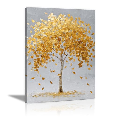 TODOAA Baum Des Lebens Wanddeko Wohnzimmer Wunderschöne Baumlandschaft Bild Poster & Kunstdrucke -Abstrakte Leinwand Gemälde Bilder Moderne Wand Poster (Golden)-30x40cm Gerahmt von TODOAA