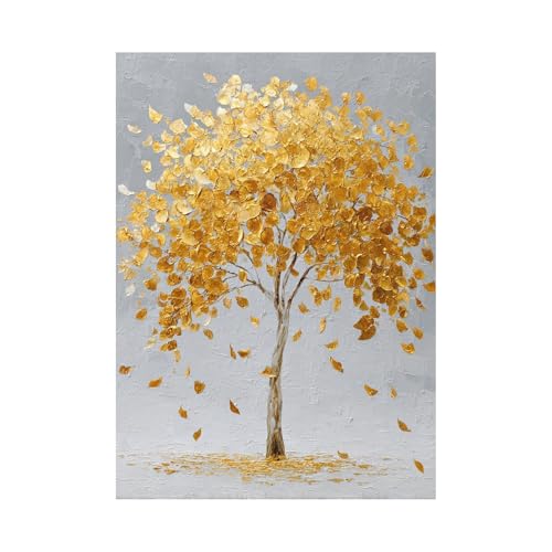 TODOAA Baum Des Lebens Wanddeko Wohnzimmer Wunderschöne Baumlandschaft Bild Poster & Kunstdrucke -Abstrakte Leinwand Gemälde Bilder Moderne Wand Poster (Golden)-50x70cm Ungerahmt von TODOAA