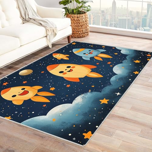 TODOAA Kinderzimmer Kurzflor Abstrakt Teppich Cartoon Jungen Schlafzimmer Teppich Flauschig Schlafzimmer Weich Esszimmer Teppiche, modernes Küche Waschbarer Teppiche, rutschfest(Gelb)-150x240cm von TODOAA