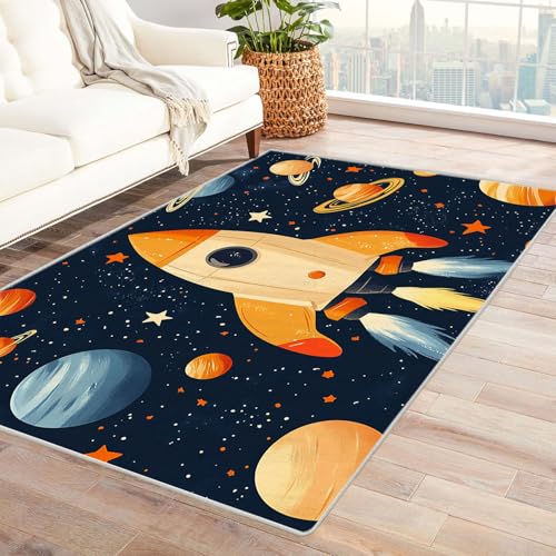 TODOAA Kinderzimmer Teppich Cartoon-Kurzflor Jungen Schlafzimmer Raum Muster Waschbarer modernes Design, für Outdoor Balkon, Terrasse, Garten, Küche Weich Esszimmer Teppiche(Orange)-120x180cm von TODOAA