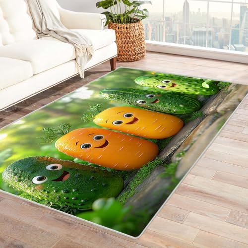 TODOAA Kinderzimmer Teppich Cartoon-Kurzflor Lustiges Cartoon-Muster Kinder Waschbarer modernes Design, für Outdoor Balkon, Terrasse, Garten, Küche Weich Esszimmer Teppiche(grün)-90x120cm von TODOAA