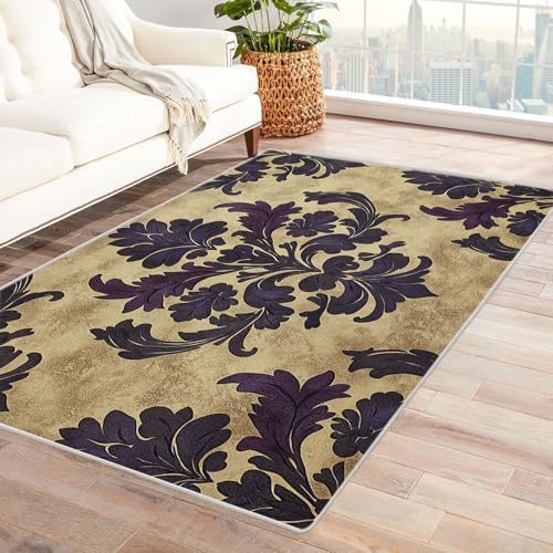 TODOAA Moderner Kuscheliger Wohnzimmer Teppich Abstrakter französischer Teppich Kurzflor waschbar Weich zeitlos rutschfest pflegeleicht, für Kinderzimmer Büro Bereich(Lila 2)-90x150cm von TODOAA