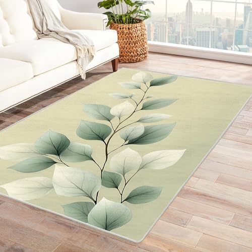 TODOAA Moderner Kuscheliger Wohnzimmer Teppich Abstraktes Pflanzenblättermuster Kurzflor waschbar Weich zeitlos rutschfest pflegeleicht, für Kinderzimmer Büro Bereich(Grün 52)-60x90cm von TODOAA