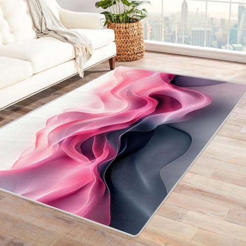 TODOAA Moderner Kuscheliger Wohnzimmer Teppich Abstraktes rosa Fluid Kurzflor waschbar Weich zeitlos rutschfest pflegeleicht, für Kinderzimmer Büro Bereich(lila)-240x300cm von TODOAA