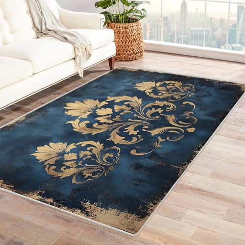 TODOAA Moderner Kuscheliger Wohnzimmer Teppich Floraler Abstrakter Teppich Kurzflor waschbar Weich zeitlos rutschfest pflegeleicht, für Kinderzimmer Büro Bereich(Gold 10)-150x210cm von TODOAA