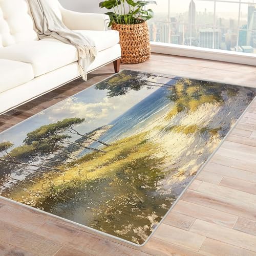 TODOAA Moderner Kuscheliger Wohnzimmer Teppich Graffiti Blühender Baum Kurzflor waschbar Weich zeitlos rutschfest pflegeleicht, für Kinderzimmer Büro Bereich(Grün 12)-150x210cm von TODOAA