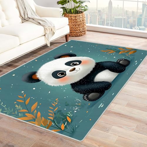 TODOAA Moderner Kuscheliger Wohnzimmer Teppich Junge Mädchen Karikatur Tiere Kurzflor waschbar Weich zeitlos rutschfest pflegeleicht, für Kinderzimmer Büro Bereich(schwarz)-210x300cm von TODOAA