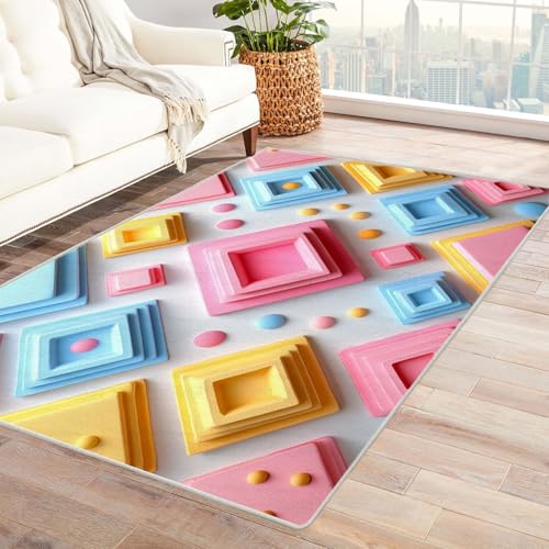 TODOAA Moderner Kuscheliger Wohnzimmer Teppich Mädchen Zimmer Teppich Muster Kurzflor waschbar Weich zeitlos rutschfest pflegeleicht, für Kinderzimmer Büro Bereich(Rosa)-180x240cm von TODOAA