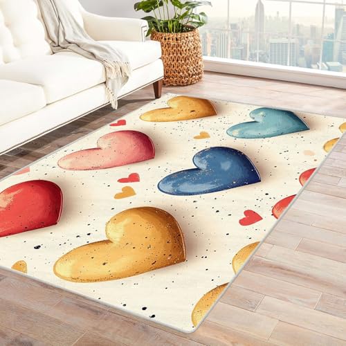 TODOAA Moderner Kuscheliger Wohnzimmer Teppich Mädchenzimmer Muster Kurzflor waschbar Weich zeitlos rutschfest pflegeleicht, für Kinderzimmer Büro Bereich(rot)-150x210cm von TODOAA