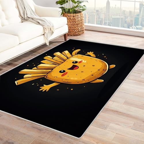 TODOAA Moderner Kuscheliger Wohnzimmer Teppich Niedliches Cartoon-Spaßmuster Kurzflor waschbar Weich zeitlos rutschfest pflegeleicht, für Kinderzimmer Büro Bereich(Gelb)-120x150cm von TODOAA