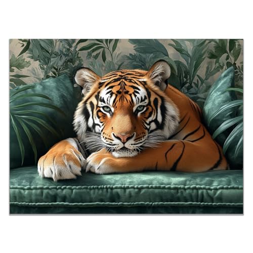 TODOAA Tier Wand Kunst Drucke Süßer Tiger Auf Dem Sofa Modern Schlafzimmer Wohnzimmer Leinwandbilder -Wandbild Kunstdruck Wand Bild auf Leinwand Badezimmer(braun)-20x30cm Ungerahmt von TODOAA