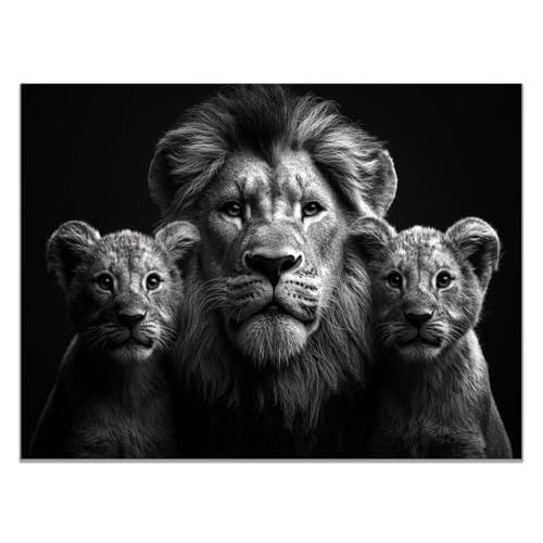 TODOAA Tier Wand Kunst Drucke Zwei süße Löwen Poster Modern Schlafzimmer Wohnzimmer Leinwandbilder -Wandbild Kunstdruck Wand Bild auf Leinwand Badezimmer(schwarz)-30x40cm Ungerahmt von TODOAA