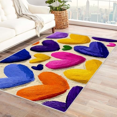 TODOAA Vintage Teppich Graffiti Junge Mädchen Teppich Wohnzimmer Schlafzimmer Waschbarer Teppiche,Boho-Style, Esszimmer Kurzflor Outdoor Flauschiger rutschfest Teppiche(lila)-150x240cm von TODOAA