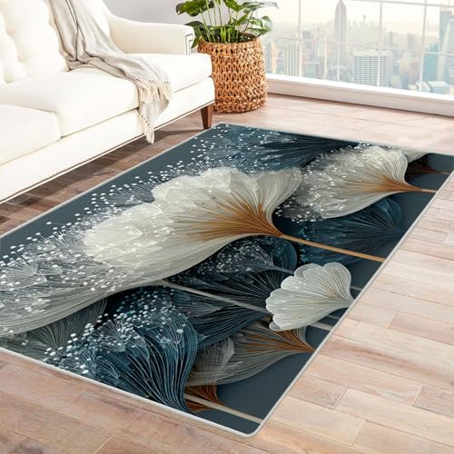TODOAA Vintage Teppich Mode Mädchen Pflanze Muster Wohnzimmer Schlafzimmer Waschbarer Teppiche,Boho-Style, Esszimmer Kurzflor Outdoor Flauschiger rutschfest Teppiche(weiß)-150x210cm von TODOAA