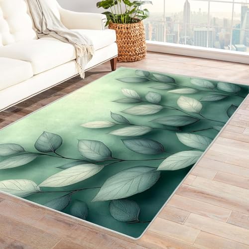 TODOAA Vintage Teppich Modernes Pflanzenblattmuster Wohnzimmer Schlafzimmer Waschbarer Teppiche,Boho-Style, Esszimmer Kurzflor Outdoor Flauschiger rutschfest Teppiche(Grün 54)-180x270cm von TODOAA
