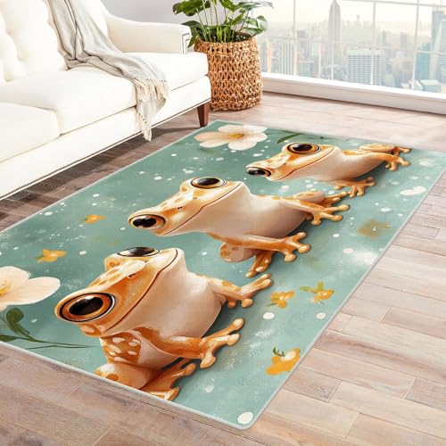 TODOAA Vintage Teppich süße Tiere Jungen Schlafzimmer Wohnzimmer Schlafzimmer Waschbarer Teppiche,Boho-Style, Esszimmer Kurzflor Outdoor Flauschiger rutschfest Teppiche(Beige)-210x300cm von TODOAA