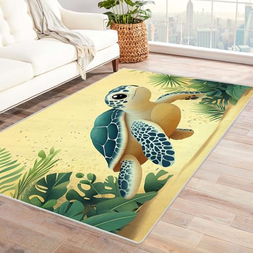 TODOAA Waschbarer Cartoon-Teppich Wohnzimmer Ocean Animals Kinder Teppich Groß Orientalischer, Vintage Kurzflor,für Schlafzimmer rutschfest Boho In & Outdoor Teppiche(grün)-150x180cm von TODOAA
