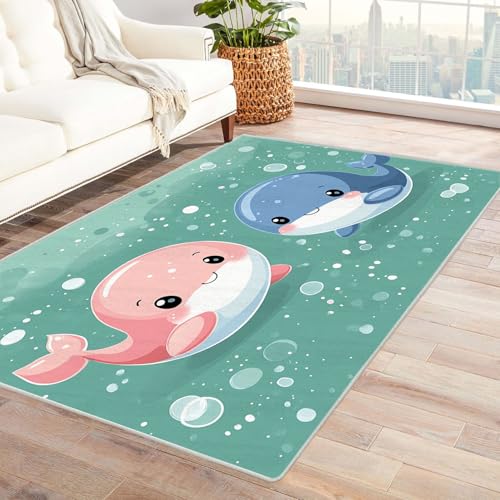 TODOAA Waschbarer Cartoon-Teppich Wohnzimmer süßes delfinjunges mädchen Groß Orientalischer, Vintage Kurzflor,für Schlafzimmer rutschfest Boho In & Outdoor Teppiche(Rosa)-210x300cm von TODOAA