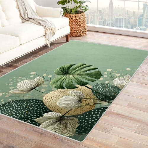 TODOAA Waschbarer Teppich Wohnzimmer Natur Pflanzen Blumen Groß Orientalischer, Vintage Kurzflor,für Schlafzimmer rutschfest Boho In & Outdoor Teppiche(grün)-180x270cm von TODOAA