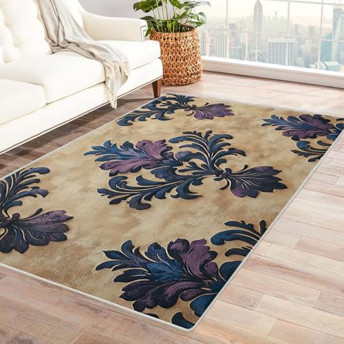 TODOAA Waschbarer Teppich Wohnzimmer Retro Französischer Teppich Groß Orientalischer, Vintage Kurzflor,für Schlafzimmer rutschfest Boho In & Outdoor Teppiche(Lila 3)-240x300cm von TODOAA