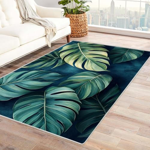 TODOAA Waschbarer Teppich Wohnzimmer Vintage Blatt Teppich Muster Groß Orientalischer, Vintage Kurzflor,für Schlafzimmer rutschfest Boho In & Outdoor Teppiche(Grün 77)-60x90cm von TODOAA