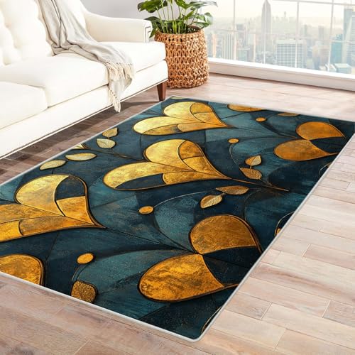 TODOAA Wohnzimmer Kurzflor Abstrakt Teppich Abstraktes geometrisches Muster Flauschig Schlafzimmer Weich Esszimmer Teppiche, modernes Küche Waschbarer Teppiche, rutschfest(Golden)-210x300cm von TODOAA