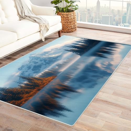 TODOAA Wohnzimmer Kurzflor Abstrakt Teppich Baumlandschaft am See Flauschig Schlafzimmer Weich Esszimmer Teppiche, modernes Küche Waschbarer Teppiche, rutschfest(Blau 32)-210x300cm von TODOAA
