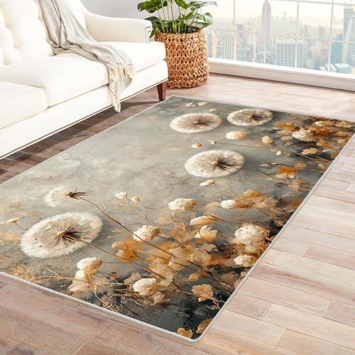 TODOAA Wohnzimmer Kurzflor Abstrakt Teppich Vintage Natürliche Pflanze Flauschig Schlafzimmer Weich Esszimmer Teppiche, modernes Küche Waschbarer Teppiche, rutschfest(Beige)-120x150cm von TODOAA